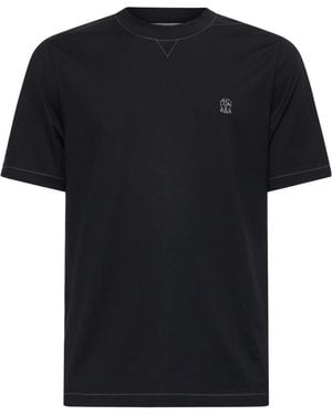 Brunello Cucinelli Logo Embroidered Crewneck T-Shirt - Black