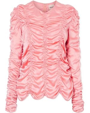KHAITE Rory Ruched Silk Satin Top - Pink