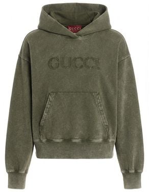 Gucci Embroidered Cotton Jersey Hooded Sweatshirt - Green