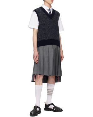 Thom Browne 4-Bar Textured-Knit Vest - Blue