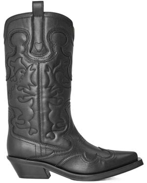 Ganni Western Midcalf Boots - Black