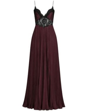Self-Portrait Pleated Lace-Trim Maxi Dress - Red