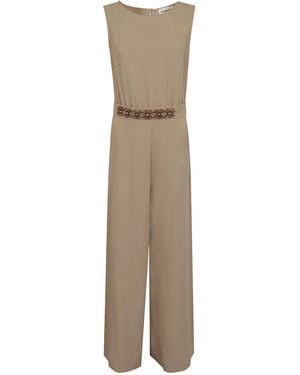 P.A.R.O.S.H. Jumpsuit With Flowers Belt - Natural