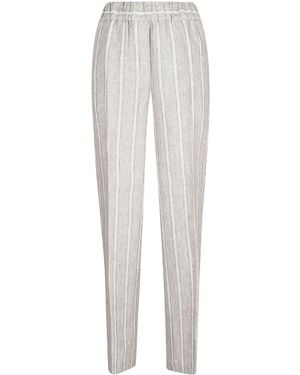 Peserico Striped Elastic-Waist Pants - White