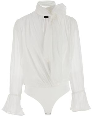 Pinko Long-Sleeved V-Neck Bodysuit - White