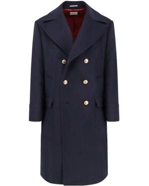 Brunello Cucinelli Double-Breasted Long-Sleeved Coat - Blue