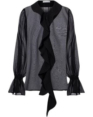 Nina Ricci Ruffled Sheer Silk Blouse - Black