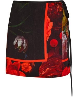 Dries Van Noten Printed Satin Mini Wrap Skirt - Red
