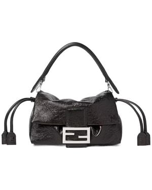 Fendi Baguette Soft Small Crackled Leather Mini-Bag - Black