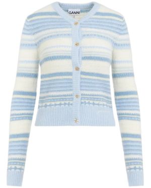 Ganni Striped Knit Cardigan - Blue