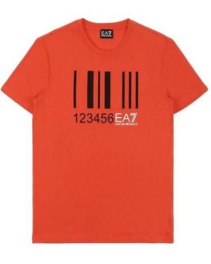 EA7 Logo T-Shirt With Round Neck - Orange