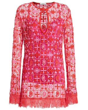 Etro Mini Knit Dress With Fringes - Red