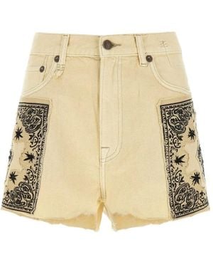 R13 Bandana-Appliqué Frayed Shorts - Natural