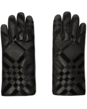 Burberry Check Intarsia Leather Gloves - Black