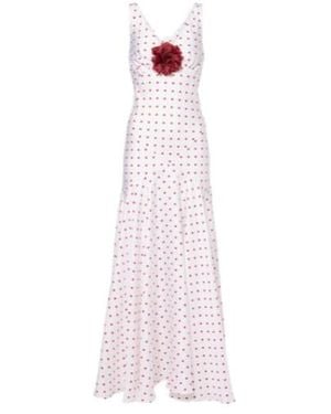 Rodarte Polka-Dot Floral-Appliqué Silk Twill Gown - White