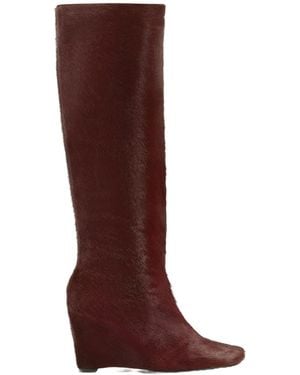Ami Paris Square Toe Wedge Knee-High Boots - Brown