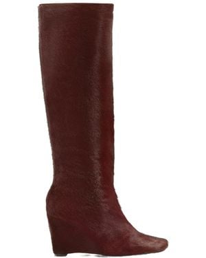 Ami Paris Square Toe Wedge Knee-High Boots - Brown