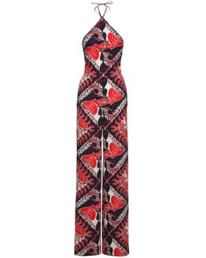 Valentino Printed Silk Crêpe Halter Jumpsuit - Red
