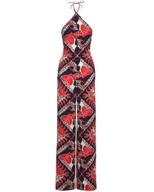 Valentino Printed Silk Crêpe Halter Jumpsuit - Red
