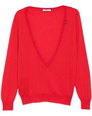 Prada Cashmere V-Neck Jumper - Red