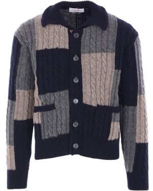 Thom Browne Checked Knitted Cardigan - Blue