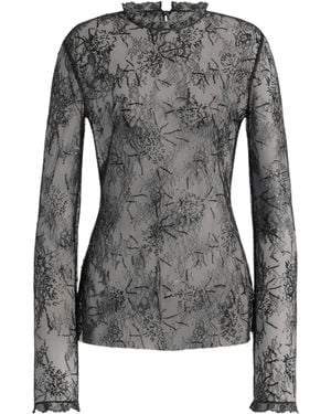 Alberta Ferretti Embroidered Lace Blouse With Sequins - Gray