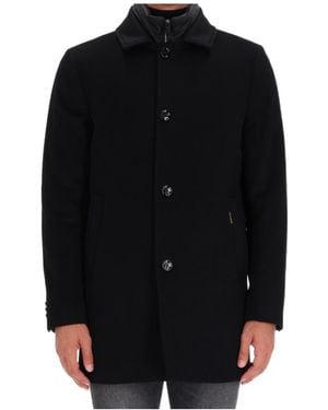Moorer Long-Sleeved Patchwork Coat - Black