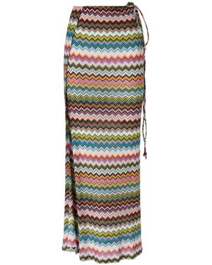 Missoni Pixel-Effect Micro Zigzag Pattern Lamé Viscose Long Pareo Skirt - Green