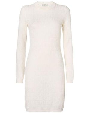 Fendi Robe En Coton Et Viscose Ff Blanche - White