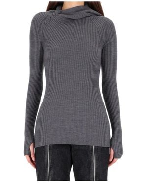 Jean Paul Gaultier Ribbed Hooded Jumper - Grey
