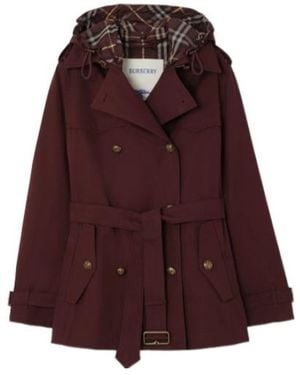 Burberry Short Tropical Gabardine Foxfield Trench Coat - Red