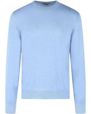 Gran Sasso Ribbed Crew Neck Knitted Sweater - Blue