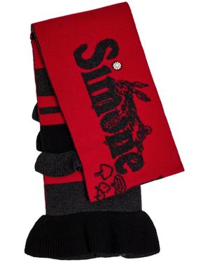 Simone Rocha Striped Ruffle-Trimmed Wool-Blend Scarf - Red