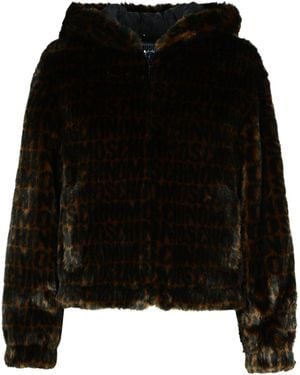 Moschino Zip-Up Faux Fur Hooded Coat - Black