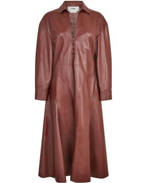 Fendi Leather Shirt Dress - Red