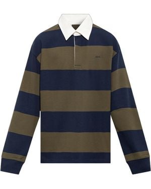 A.P.C. Striped Long Sleeve Polo Shirt - Blue