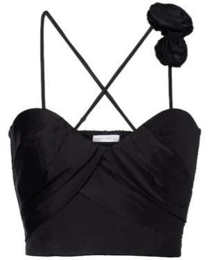 Poupette Palmire Floral-Appliqué Crop Top - Black