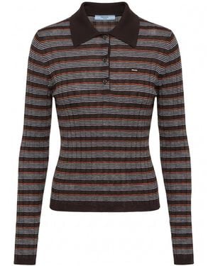 Prada Long-Sleeved Striped Polo Shirt - Black