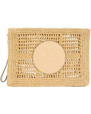 Tory Burch Woven Straw Clutch - Metallic