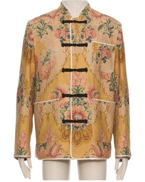 Valentino Floral Patterned Frog-Closure Piped Trim Jacket - Metallic