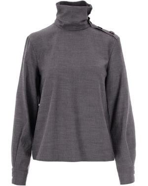 Patrizia Pepe Straight Hem High Neck Blouse - Gray