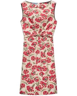 Prada Cotton Poplin Poppies Mini Dress - Red
