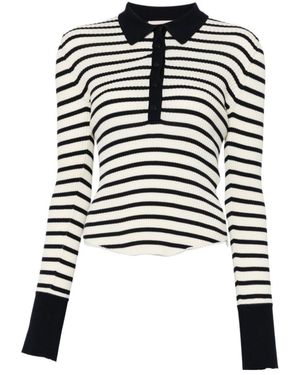 Semicouture Striped Collared Polo Shirt - Black