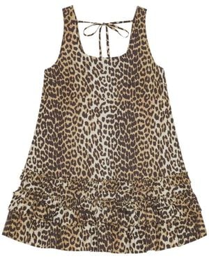 Ganni Leopard Printed Sleeveless Mini Dress - Brown