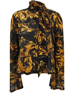 Versace Jeans Couture Baroque-Print Tie-Neck Top - Black