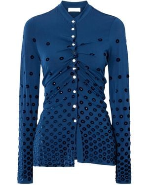 Rabanne Gathered Flocked Jersey Blouse - Blue