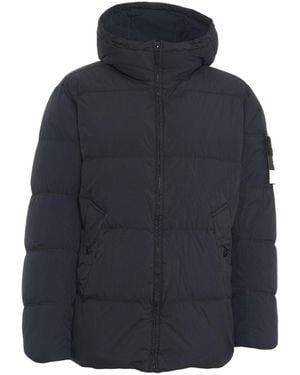 Stone Island Garment Dyed Crinkle Reps Ny Hooded Down Jacket With Duck Down Padding - Blue