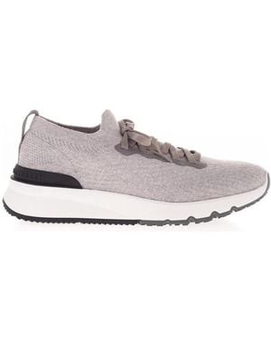 Brunello Cucinelli Knitted Lace-Up Trainers - Grey