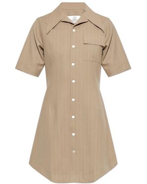 Ami Paris Ami Pinstriped Shirt Dress - Natural