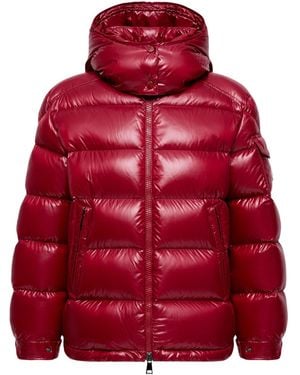 Moncler Maire Logo Patch Quilted Hooded Jacket - Red